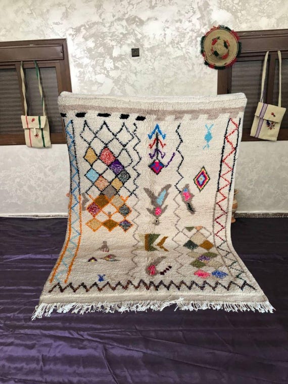 Moroccan Azilal Wool Rug, Orange Diamond Pattern (9x12 Feet, Handwoven)