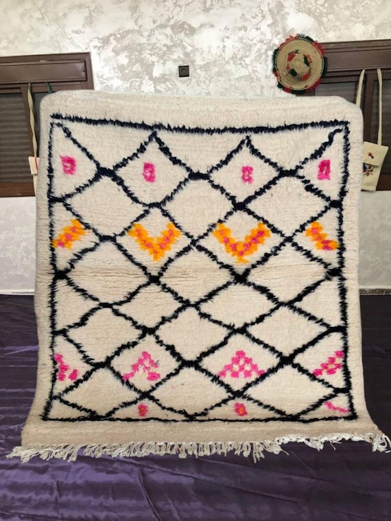 Moroccan Berber Wool Rug, Color Block with Tassels (10x14 Size)