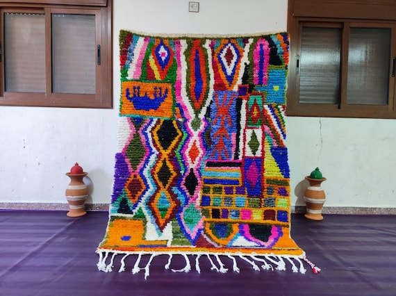 Berber Rug: Artisan Moroccan Wool (Multicolor Geometric Design)