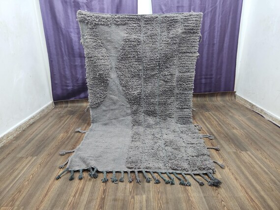 Gray Moroccan Beni Mrirt Rug - Soft Wool, Boho Living Room Carpet