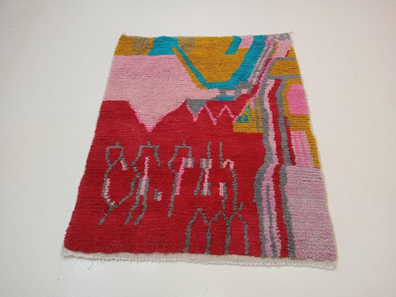 Moroccan Berber Wool Rug: Burgundy Pink Geometric Design