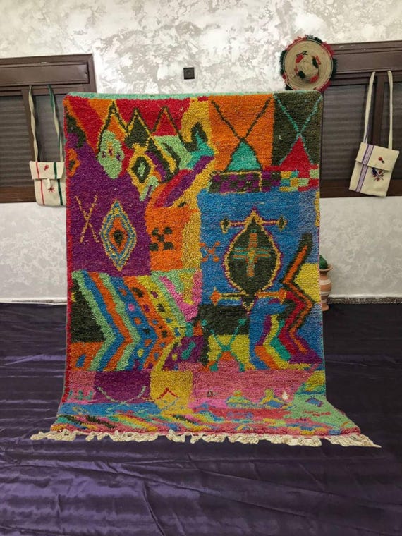 Moroccan Berber Rug: Vibrant Colors and Tassels (Small Size)