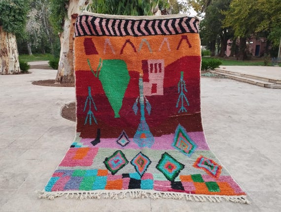 Moroccan Berber Rug: Colorful Azilal Wool (Handmade, 8x10)
