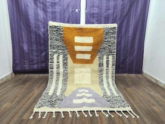 Moroccan Berber Rug: Handwoven Taupe and Orange - Soft Wool