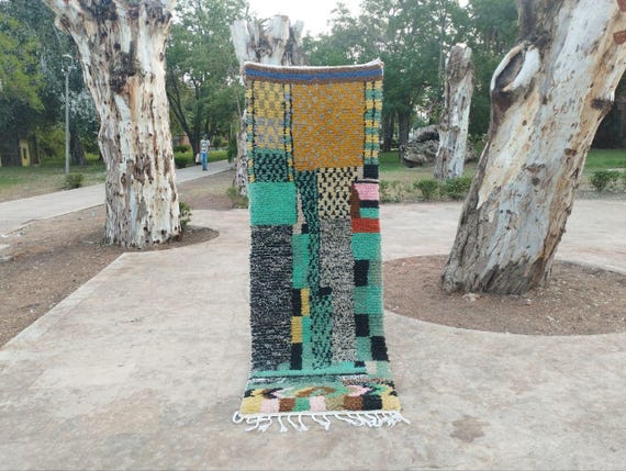 Moroccan Boujaad Rug: Vibrant Geometric Design - Wool Handmade 8x10