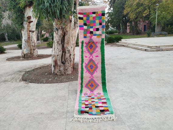 Berber Wool Runner Rug: Moroccan Tribal Pattern, Handmade