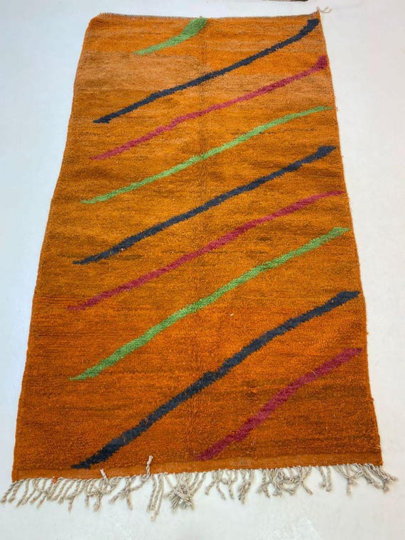 Orange Berber Wool Rug - Handwoven Moroccan Boujaad Design