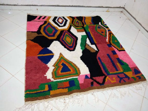 Hand-Knotted Moroccan Wool Rug - Colorful Boho Patterns