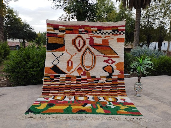 handwoven moroccan berber rug,colourful tribal geometric,vintage style boho area rug