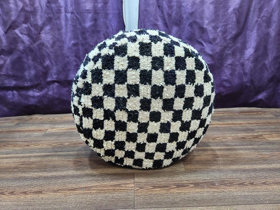 Round black Checkered Pouf - Stylish Decor for Any Space