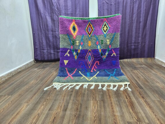 Moroccan Berber Wool Rug, Blue Abstract Pattern (9x12 Large Size)