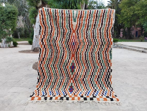 Azilal Wool Rug: Handmade Boho Style with Colorful Geometric Design