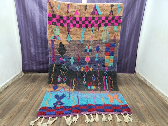 Moroccan Berber Wool Rug - Handmade Orange Geometric Design