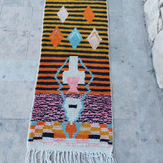 Hand-Knotted Wool Runner Rug: Boho Moroccan Berber Design