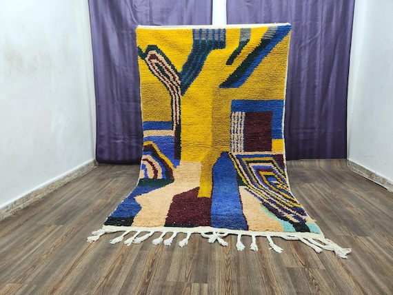 Unique Yellow Wool Rug | Artisan Handmade Home Decor