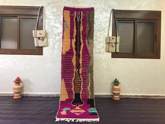 Moroccan Runner Rug: Handmade Wool, Pink Boho Style - Soft & Durable