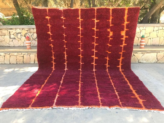 Berber Wool Rug, Red Moroccan Boho (Large Hand-Knotted Carpet)