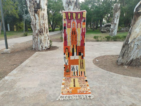 Moroccan Wool Runner Rug - Handmade Orange Berber Carpet
