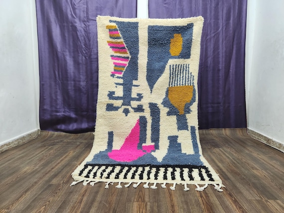 Handwoven Moroccan Berber Rug: Soft Blue Wool, Area Size