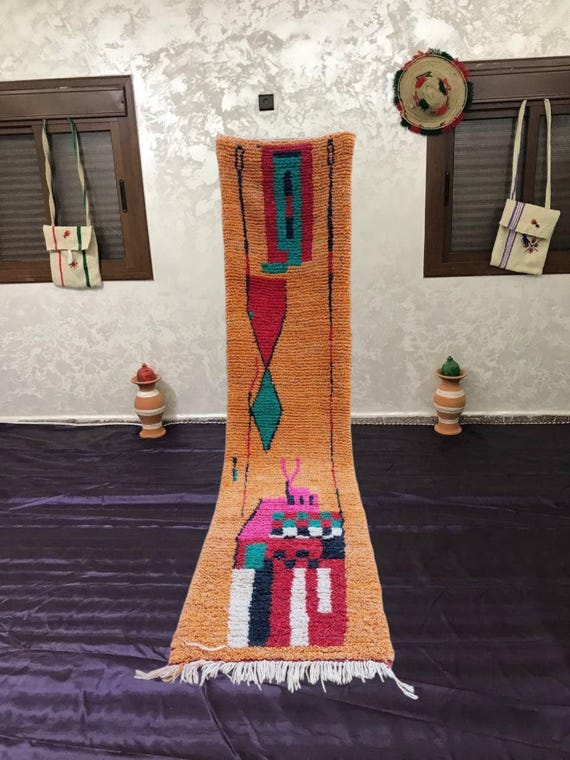 Moroccan Wool Runner: Orange Geometric Diamonds (Custom Sizes Available)