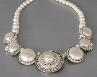 Big, Bold and Beautiful Statement Necklace from Vintage Rhinestone and Pearl Earrings