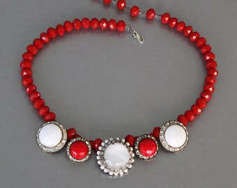 In Love with Retro. Statement Necklace from Vintage Rhinestone Button Earrings