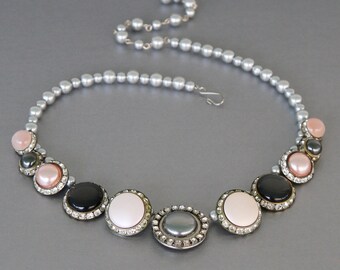 Classic and Classy. Statement Necklace from Vintage Rhinestone and Pearl Earrings