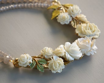 A rose smells just as sweet... vintage carved flower statement necklace