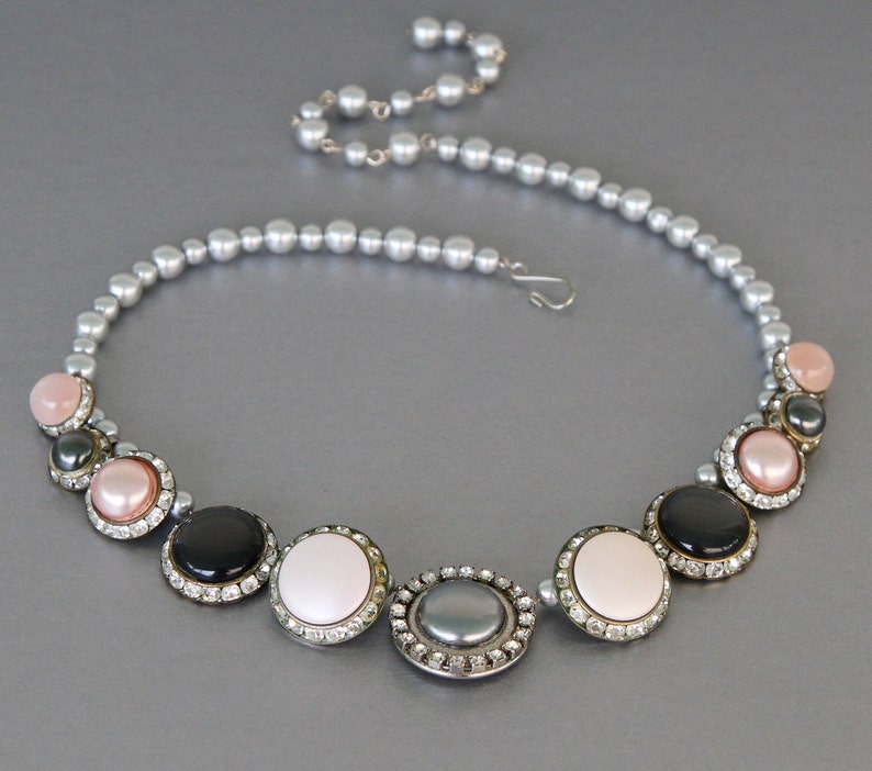 Classic and Classy. Statement Necklace from Vintage Rhinestone and Pearl Earrings image 1