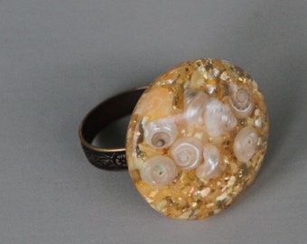 She Sells Sea Shells Down by the Sea Shore, Ring from Repurposed Vintage Earring