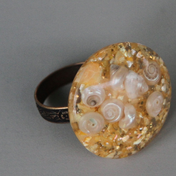 She Sells Sea Shells Down by the Sea Shore, Ring from Repurposed Vintage Earring