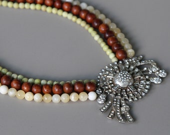 Sparkling Sun Flower. Repurposed Triple Swag Necklace from a Vintage Art Deco Brooch.