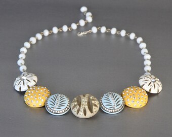 Cute as a Button. Vintage Celluloid Earring Statement Necklace