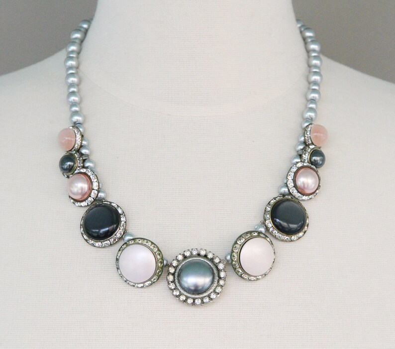 Classic and Classy. Statement Necklace from Vintage Rhinestone and Pearl Earrings zdjęcie 2