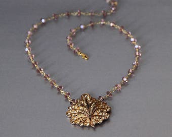 Sparkling autumn art deco necklace with purple crystals