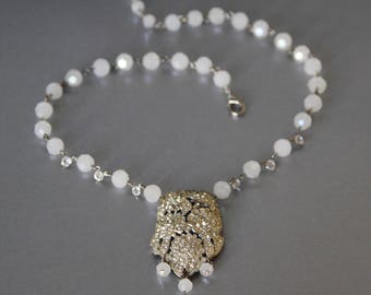 Sparkling Boquet of Roses. Crystal and Art Deco Vintage Rhinestone Necklace.