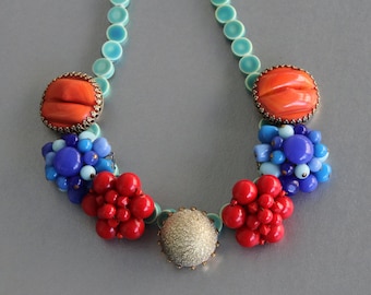 Color me Pretty Statement Necklace from Vintage Glass Earrings