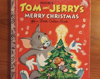 MGM's Tom and Jerry's Merry Christmas Little Golden Book / vintage children's hard cover / full color images / junk journal supply / 1973