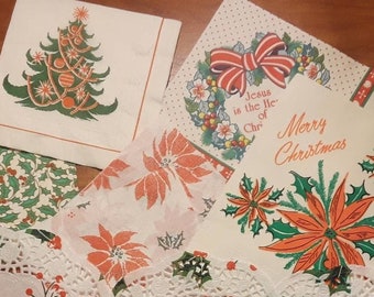Classic Christmas Scrap Pack / 150+ vintage holiday embellishments napkins fabric paper ribbon doilies cards tags buttons stationery / VIDEO