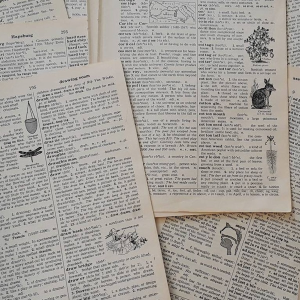 Vintage Book Pages / 1968 Thorndike & Barnhart Junior Dictionary / 20 double page spreads / children's dictionary paper pack / junk journal