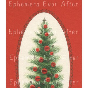 Vintage Christmas Card - DIGITAL DOWNLOAD - retro Christmas tree with red ornaments and background - print instantly