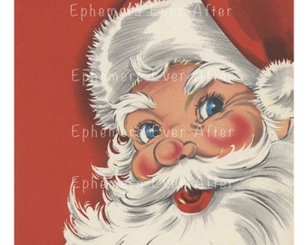 1950s vintage Christmas Card - DIGITAL DOWNLOAD - red Santa Claus clipart - with or without Merry Christmas - print instantly