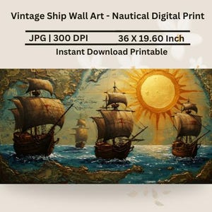 Vintage Schiff Wand Kunst - Nautische Digitaldruck - Antike Segelschiffe - Maritim Ozean Dekor - Sofort Download