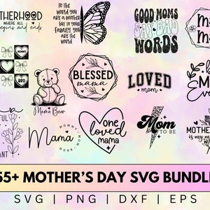 ママ SVG バンドル - 55 以上の母の日デザイン | 面白いママの名言 | 昇華 PNG | Cricut およびシルエット ファイル | T シャツ クリップアート