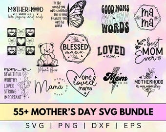母の日SVGバンドル、ママの名言SVG、ハートのママSVGファイル、クリ
