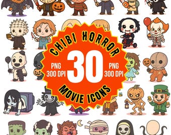Chibi horrorfilm pictogrammen png-, png-bestanden, clipart, chibi, halloween, kinderen, horrorfilms, stickers, transparante achtergrond, 30 png's