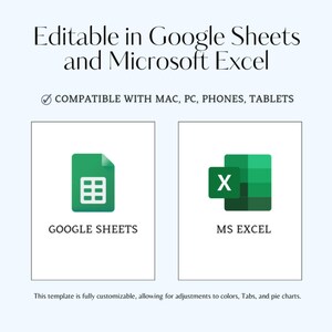 K&ouml;nnte beinhalten: Bearbeitbare Vorlage, kompatibel mit Google Sheets und Microsoft Excel. Das Bild zeigt die Logos von Google Sheets und Microsoft Excel.