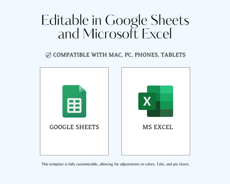 K&ouml;nnte beinhalten: Bearbeitbare Vorlage, kompatibel mit Google Sheets und Microsoft Excel. Das Bild zeigt die Logos von Google Sheets und Microsoft Excel.