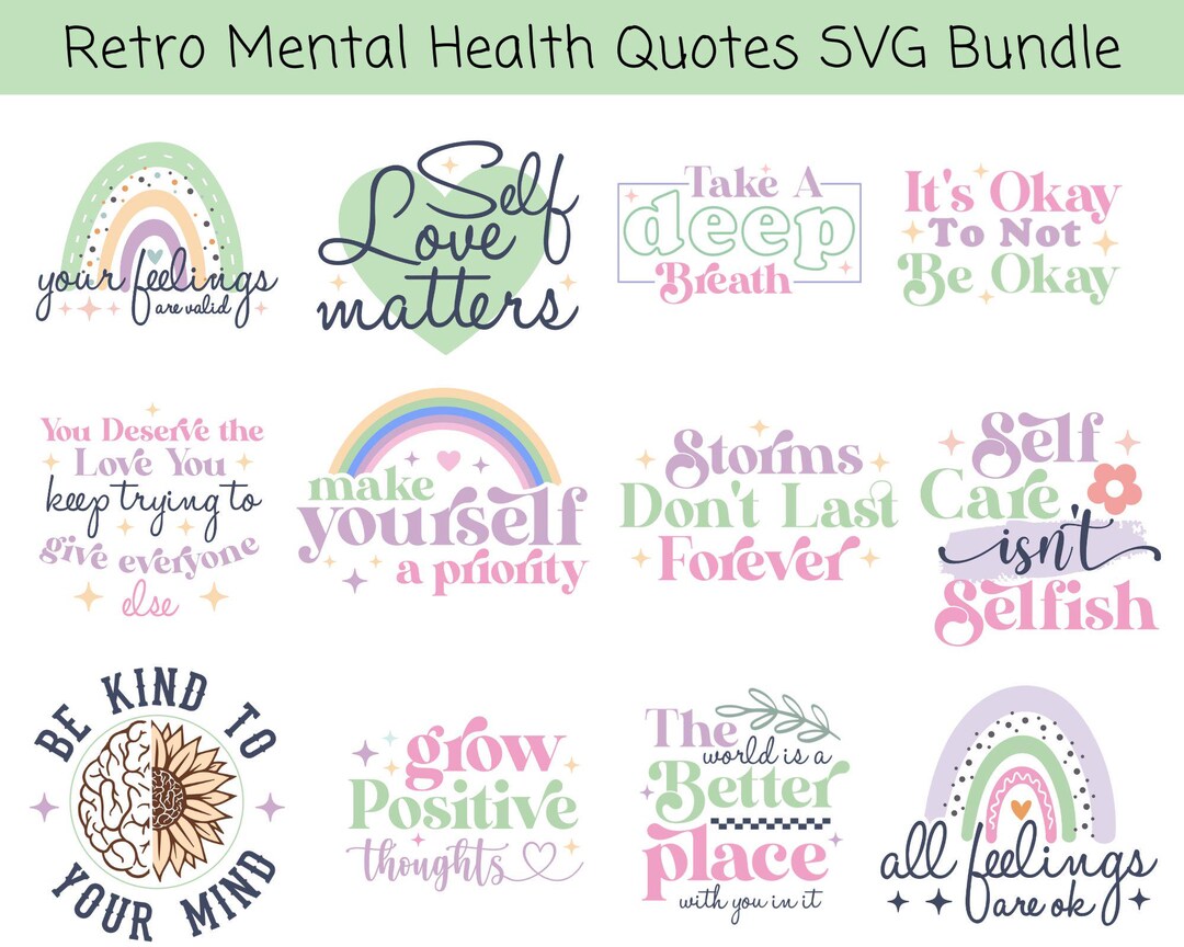 Mental Health SVG Bundle, Self Care SVG, Self Love Matters SVG, Retro ...