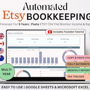 Etsy Seller Bookkeeping Spreadsheet Etsy Accounting Google Sheets Small Business Income Expense Profit Sales Tracker Business Tax Planner